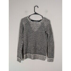 Anthropologie Sparrow Women Wool Blend Knit Sweater Black Sz S White Crew Neck